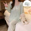 Bộ Đồ Ngủ Có Đệm Ngực Mùa Thu Đông Xuyên Biên Giới Quần Dài Tay Nữ Bộ Đồ Hai Món Đồ Mặc Nhà Viền Hoa Vân Bông Năm 2025