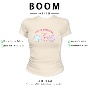BOOM Áo Baby Tee Nữ Cotton Ôm Body-Áo Thun Ngắn Tay Y2K In Hình PhongCách Mùa Hè, Cổ Tròn Hàng Đầucách hàn quốc phong245