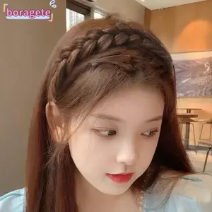 BORAGETE Braids Hairbands, Băng đô xoắn tóc giả chống trượt dành cho nữ, Phong cách cổ điển xương cá rộng đầu thủ công