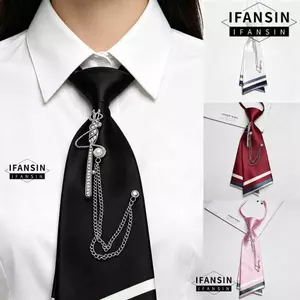Cà vạt IFASIN, Dây buộc có thể điều chỉnh bằng kim cương giả không may, Phụ kiện cổ Satin cổ điển Hai lớp Pre-Tied JK Đồng phục Dây đeo hàng ngày