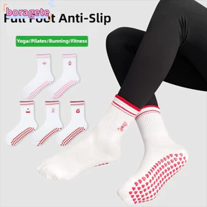 Tất Pilates BORAGETE, Tất tập Yoga đường phố Cotton Harajuku, Tất thêu tình yêu chống trượt thông thường dành cho nữ