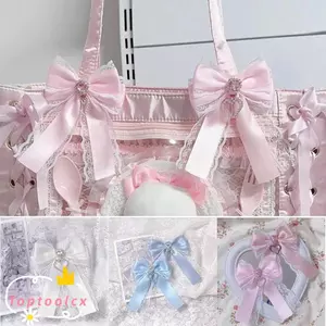 TOPTOOLCX 1 / 2 Chiếc DIY Ruy Băng Nơ Bộ, Ruy Băng Ren Nơ Hai Lớp Nơ Mặt Dây Chuyền ItaBag Nơ Phụ Kiện, Viền Ren Bling Trái Tim Kẹp Tóc Y2K