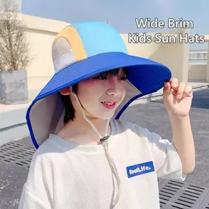 Mũ đi biển vành rộng AWNGD, Mũ chống nắng cho bé bằng vải Polyester, thoáng khí có dây đeo Mũ xô chống tia cực tím cho bé trai bé gái