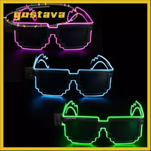 Kính phát sáng LED GUSTAVA Phát sáng trong bóng tối, Hộp đêm tiệc neon Kính LED khảm không dây, Thời trang Halloween Giáng sinh Sinh nhật Neon Rave Shades dành cho người lớn Trẻ em
