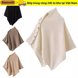 ESSENCEH Dệt Kim Dày Ấm Poncho, Khăn Choàng Pashmina Ấm Áp Không Đều, Dày Thường Ngày Có Nút Đeo Vai Top Thu Đông