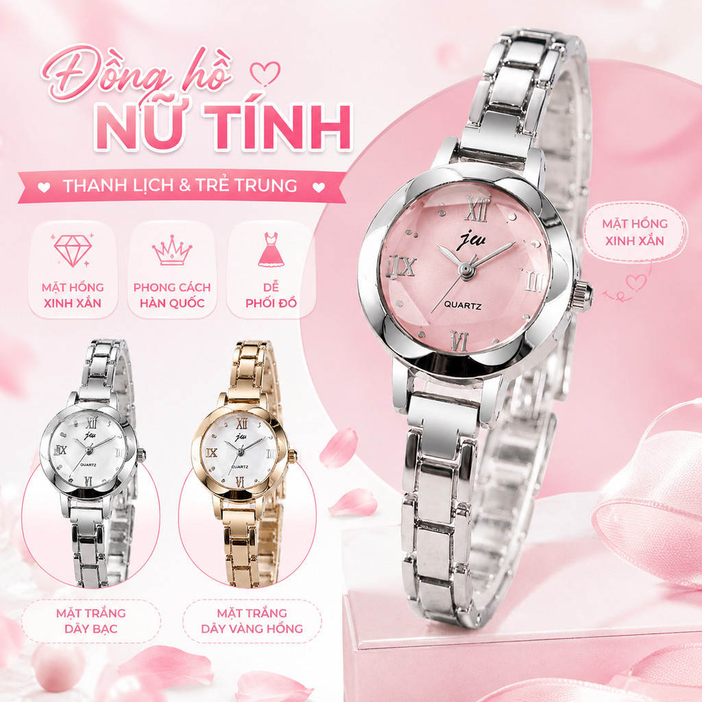【✨】Đồng hồ nữ mặt nhỏ dây hợp kim: Thạch anh, thanh lịch, phong cách Hàn Quốc