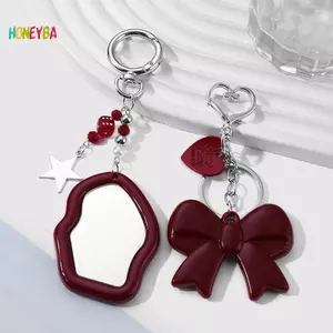< Honeyba > Tính khí tinh tế Nơ trái tim đỏ quyến rũ Móc khóa Mặt dây chuyền điện thoại đa năng Thời trang Bapa Treo Phụ kiện trang trí Quà tặng Đẹp