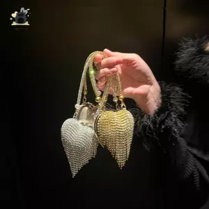 Sang Trọng Nhỏ Bling Hình Trái Tim Kim Cương Giả Dạ Hội Ly Hợp Ví Nữ Túi Thời Trang Cho Nữ Dây Xích Túi Đeo Vai Dự Tiệc Quà Tặng Mới