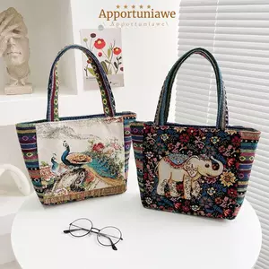 IAPPORTUNIA 1 Túi Xách Vải, Túi Bảo Quản Động Vật Phong Cách Dân Tộc Túi Thêu, Vai Hợp Thời Trang Voi Con Công Thỏ Túi Tote Nữ