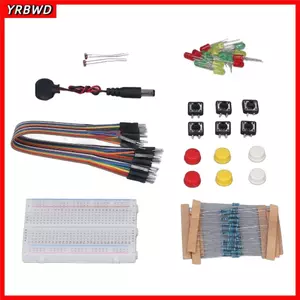 Bộ khởi động YRBWD, có đèn LED có nút và bộ điện trở, Bộ linh kiện với các loại linh kiện điện tử bo mạch bánh mì 400 lỗ cho R3