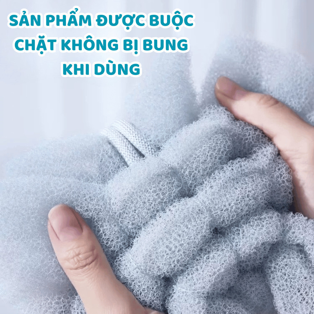 Bông Tắm Lưới Tạo Bọt 2in1 Kéo Dãn 49CM Chà Lưng HOMIE, Bông Tắm Dài Sợi Nylon Không Xù, Mềm Mịn