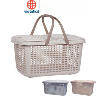Giỏ đi sinh nhựa VIỆT NHẬT - Làn có nắp, quai xách, đựng đồ, quần áo mẹ bé - 2600/1/2