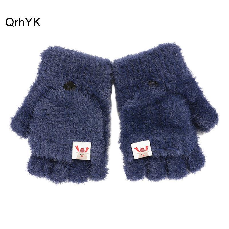 Thời Trang Nhà Máy Mùa Đông Nữ Găng Tay Lật Nửa Ngón Sinh Viên Cô Gái Dễ Thương Hoạt Hình Warmfortable Mềm Mại Phong Cách Thi Đan Găng Tay QrhYK