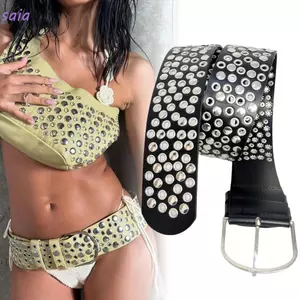 Thắt lưng đinh tán SAIA, Thương hiệu hợp thời trang Thiết kế sang trọng Thắt lưng PU rộng, Thời trang Punk rỗng Dạo phố Quần jean Váy dây thắt lưng cho trang phục câu lạc bộ nữ