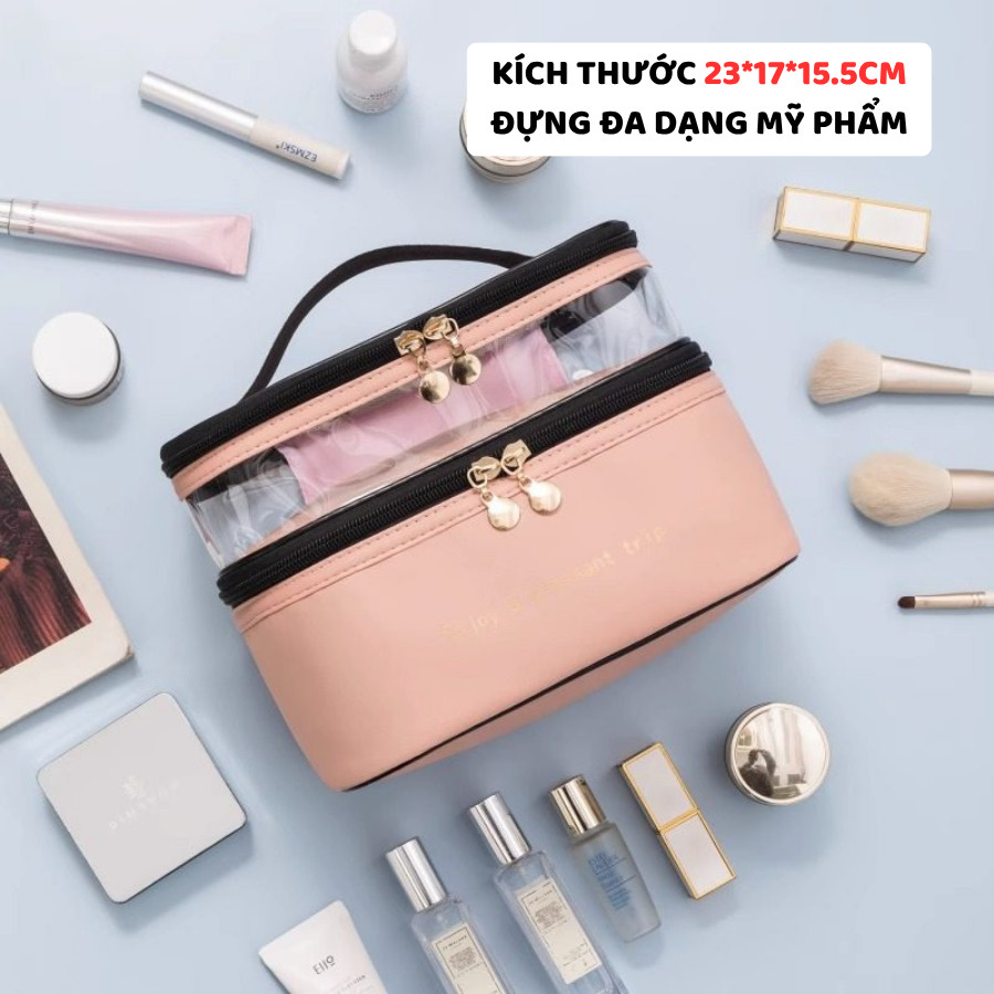 Túi Đựng Mỹ Phẩm 2 Tầng Trong Suốt ENODA HOME, Túi PU Đựng Đồ Makeup Trang Điểm Du Lịch TUIPU006