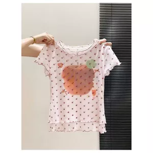 Milyfashion Dễ Thương Apple Star In Gạc Áo Thun Ngắn Tay Mùa Hè Vai Trước Slim-Fit Slimer Nhìn Giả Hai Mảnh Ngắn Top Y2K baby tee
