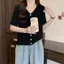 Áo thun ngắn tay cổ chữ V kiểu Pháp dành cho nữ Cảm giác cao cấp siêu đẹp thời trang Áo sơ mi nhỏ có viền nấm 6.23