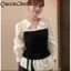 S-2XL Nữ Thời Trang Chắp Vá Áo Sơ Mi Nữ Tay Dài Công Sở Nữ Làm Việc Rời Top Áo Sơ Mi
