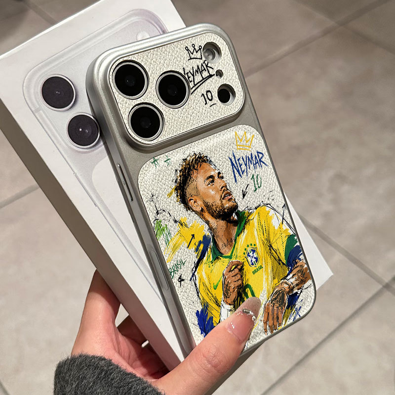 Ốp lưng iPhone Họa tiết da mạ phong cách Brazil Số 10 Neymar iPhone 17 16 15 14 13 12 11 Pro Max Plus Max