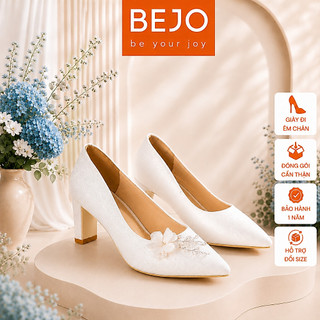Giày Cao Gót Nữ Cao Cấp BEJO H79.G.03 Hoa Lụa Nhánh Pha Lê Sang Trọng - Giày Cưới Cô Dâu Đi Êm Chân