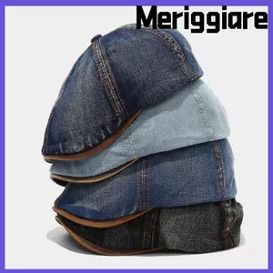 Mũ lưỡi trai MERIGGIARE, Mũ nồi Denim ngắn vành cổ điển, Mũ lưỡi trai có thể điều chỉnh thời trang Unisex