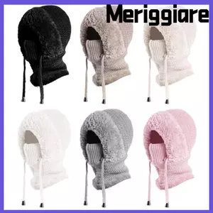 Mũ sợi dệt kim MERIGGIARE, Balaclava giữ ấm cổ chống gió, Bonnets toàn mặt thiết kế 3 trong 1 thời trang dành cho nữ