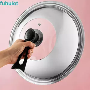 Nắp nồi có thể nhìn thấy bằng thép không gỉ FUHUIOT, Universal 28 / 30 / 32 / 34 / 36 / 38 CM, Phụ kiện nhà bếp Núm nhựa màu đen chịu nhiệt Chống bỏng Chảo chiên Nắp đĩa