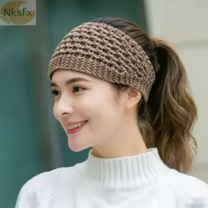 Băng đô bện NKSFX, Băng đô len họa tiết dứa mềm dày, Phụ kiện tóc co giãn dệt kim mềm mại phong cách Hàn Quốc Bảo vệ tai