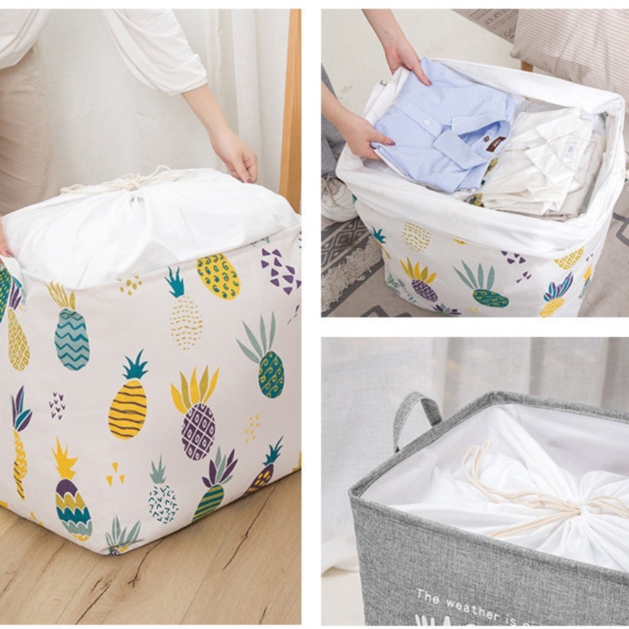Giỏ Vải Đựng Quần Áo Cỡ Lớn ENODA HOME, Túi Vải Gấp Gọn Đựng Chăn Màn Có Dây Rút Chống Bụi Chống Ẩm TV001