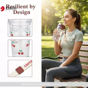 Bình Nước Ống Hút Đôi 580Ml Cho Học Sinh Cốc Nhựa Anh Đào Dễ Thương Nhẹ Chống Rò Rỉ Cho Trường Làm Việc Phòng Tập Gym VN