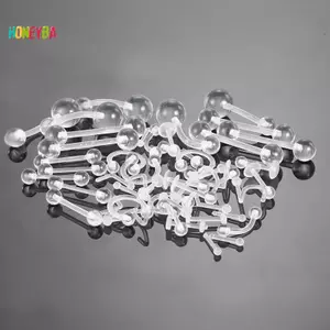 < Honeyba > Acrylic Trong Suốt Lưỡi Barbell Rốn Nhẫn Lông Mày Mũi Cơ Thể Trang Sức Đẹp