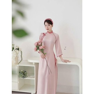 Áo dài lụa Ngọc Tay Lỡ phối nơ cổ và tay cách điệu - Áo dài duyên dáng, thướt tha, sang trọng - Áo dài Phương Linh