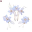 Bộ vương miện hoa giả men màu xanh có lược và kẹp Hợp kim kim kim loại cổ điển Hanfu Phụ kiện tóc cho trang phục truyền thống Trung Quốc Cosplay Chụp ảnh