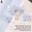 Bộ vương miện hoa giả men màu xanh có lược và kẹp Hợp kim kim kim loại cổ điển Hanfu Phụ kiện tóc cho trang phục truyền thống Trung Quốc Cosplay Chụp ảnh