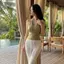 Phiên bản Hàn Quốc Mùa hè Phong cách mới Thiết kế khí chất Cảm giác giả hai mảnh Áo Vest cổ dây xếp ly mỏng vừa vặn dành cho nữ Áo không tay
