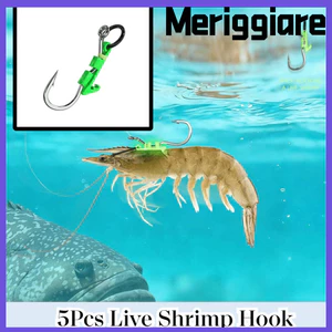 MERIGGIARE 5 Móc Tôm Sống Dạ Quang, Bộ Giá Đỡ Cố Định Mồi Sáng Bằng Không Gỉ Thép Gai Sắc Nét, Bền Đẹp Không Móc Chống Trượt Chống Rối Dây Móc Cho Tôm