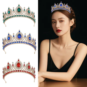 Baroque Cô Dâu Hợp Kim Thái Sinh Nhật Công Chúa Phụ Kiện Tóc Nữ Hoàng Pha Lê Vương Miện Đám Cưới Mũ Đội Đầu Nữ