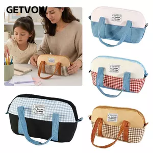 GETVOW Bút Chì, Túi Đựng Bút Chặn Màu Di Động, Kawaii Dung Tích Lớn Denim Nối Văn Phòng Phẩm Túi Quà Tặng