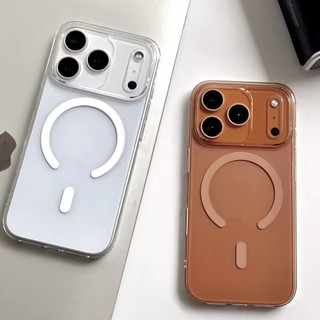 [JLK] Ốp từ tính trong suốt màu cam cho iPhone 17 Air 16 15 14 13 12 11 Pro Max Plus Vỏ giáp PC cứng pha lê siêu mỏng