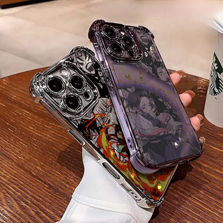 Ốp Điện Thoại Cho iPhone 12 Mini Pro XS Max X XR 6 7 8 Plus 6S Cool Anime Demon Slayer Túi Khí Sang Trọng Mềm Mại Trong Suốt Mạ Chống Rơi Hoạt Hình