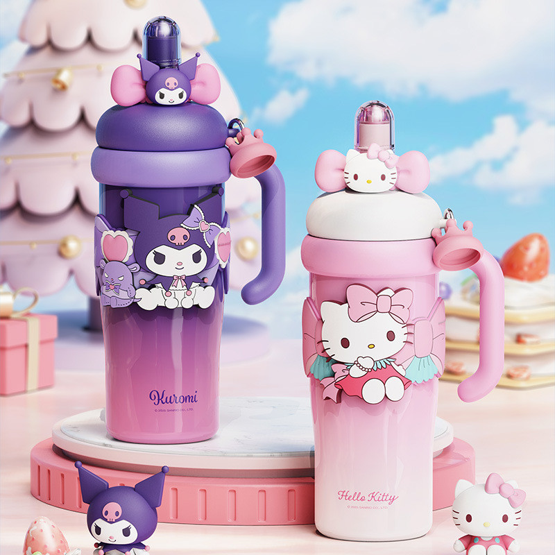 Cốc Cách Nhiệt Sanrio Kuromi Với Dung Tích Lớn Đá Viên Cốc Cho Bé Gái 2025 Mẫu Mới Học Sinh Ống Hút Bình Nước Uống Đôi Cốc Giữ Nhiệt