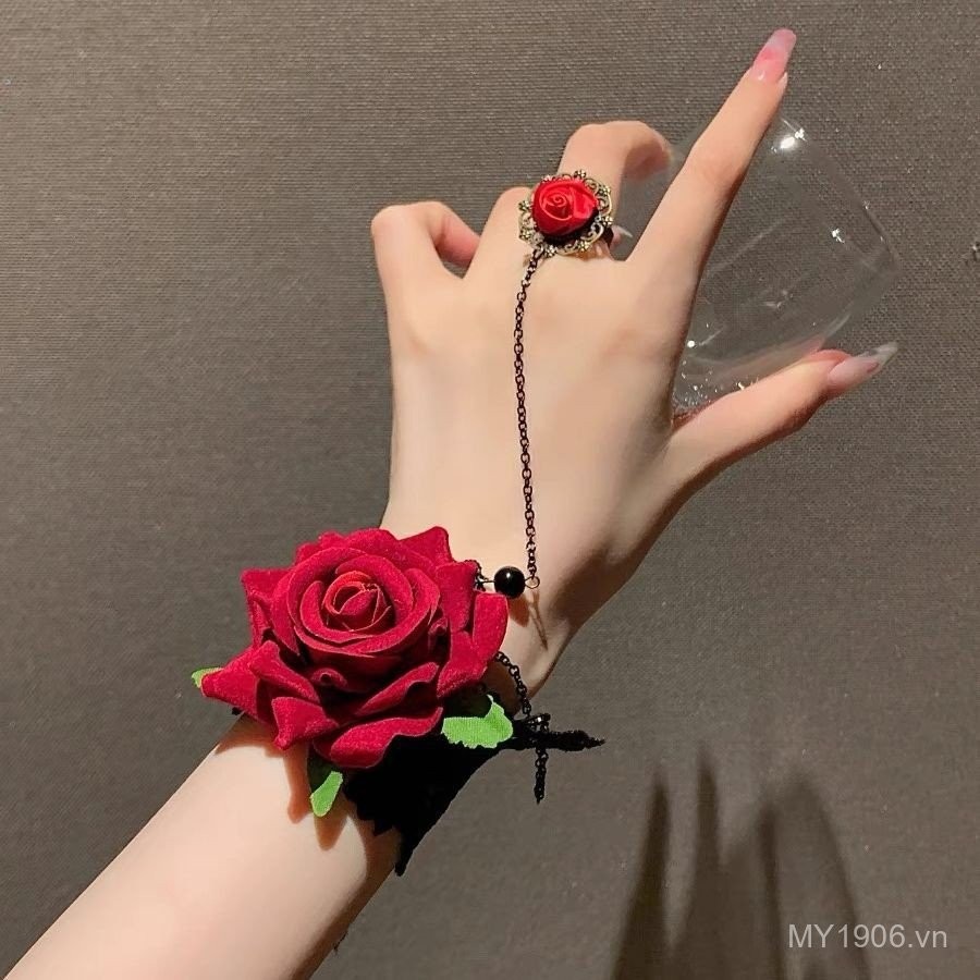 Phong Cách Punk Gothic Retro - Nhẫn Cổ Tay Hoa Hồng Ren Lolita