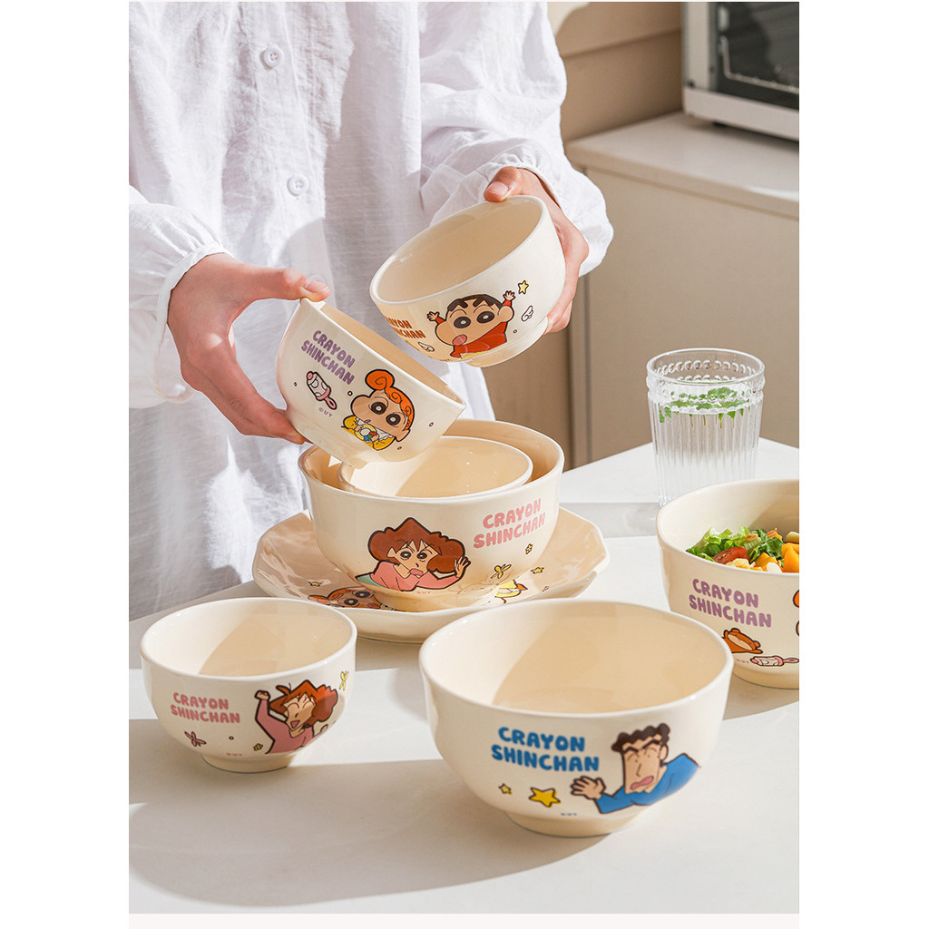 Bộ Đồ Ăn Sứ Shin Siêu Dễ Thương - Bát Cơm, Đĩa Ăn, Thìa, Bát Súp, Phù Hợp Trẻ Em Và Gia Đình"