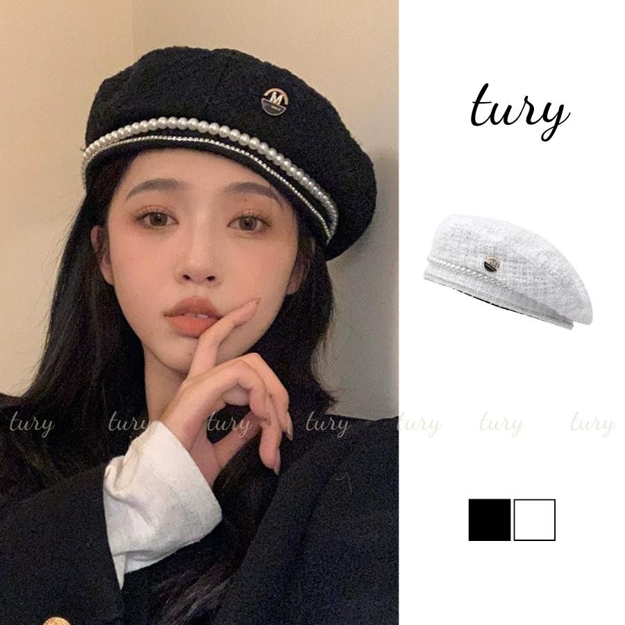 Mũ Beret Nữ - Tury - Mũ nồi nữ hoạ tiết Phối Ngọc Trai & CHỮ M - MN032