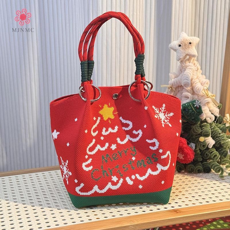 MJnmc Hoạt Hình Tuần Lộc Ông Già Noel Dệt Kim Xô Túi Dành Cho Nữ Thời Trang Dung Tích Lớn Di Động Túi Xách Giáng Sinh Dệt Kim Quà Tặng Túi Mới