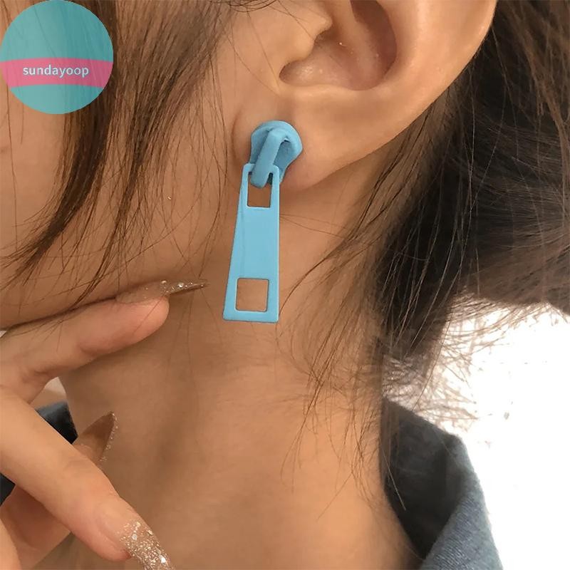 SUND Cá Tính Dây Kéo Bông Tai Trang Sức Thời Trang Cho Nữ Bông Tai Bất Thường Hình Học Tai Nhẫn Hip Hop Xuyên Trang Sức VN