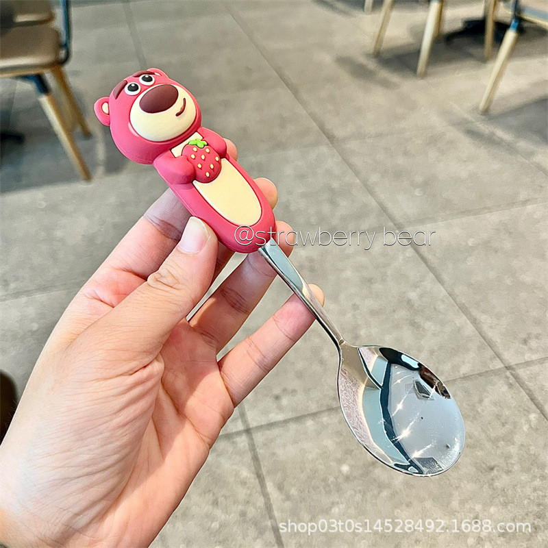 Dâu Winnie the Pooh Thìa Nĩa Inox Ngoại Hình Học Sinh Bộ Đồ Ăn Chống Sốc Trẻ Em Muỗng Nĩa Gói 25.9.12