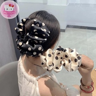 Ánh Trăng Nhăn Chấm Bi Nơ Lớn Vuốt Tóc Kẹp Dành Cho Nữ Thanh Lịch Nơ Đuôi Ngựa Kẹp Mũ Đội Đầu Phụ Kiện Kẹp Hai Mặt EN