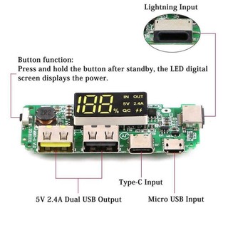 Mạch Sạc Dự Phòng QC 3.0 Có LCD Hiển Thị, Nhiều Cổng USB/Type-C, Hỗ Trợ Đa Giao Thức Sạc Nhanh Samsung/Apple/Huawei