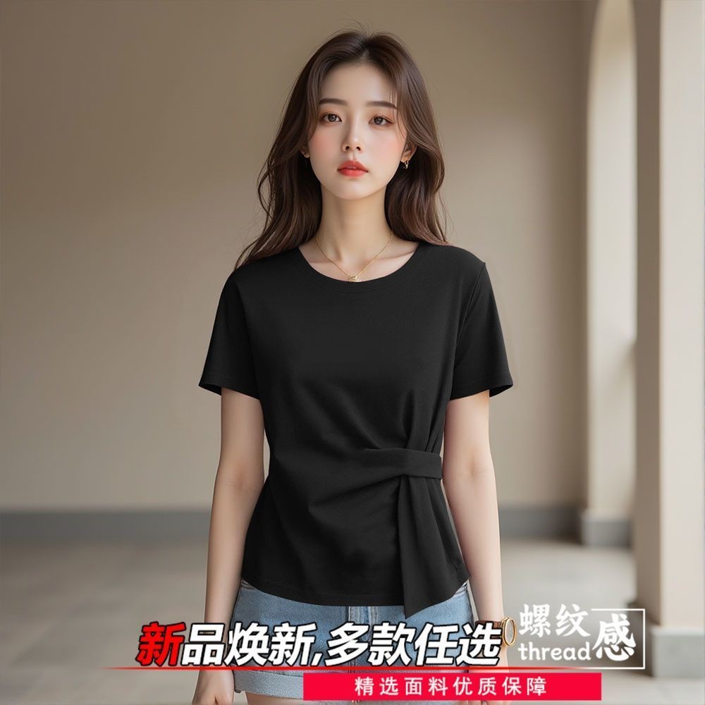 Áo thun ngắn tay cổ tròn nữ, thiết kế rộng rãi phù hợp mùa hè